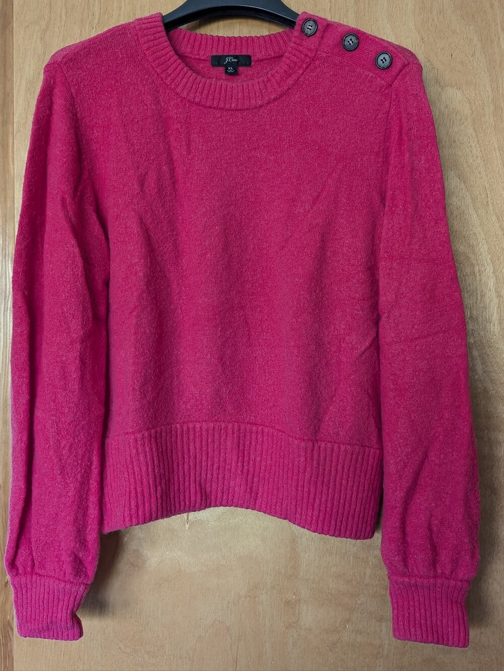 J. Crew Fuchsia Button-Shoulder Crewneck Sweater